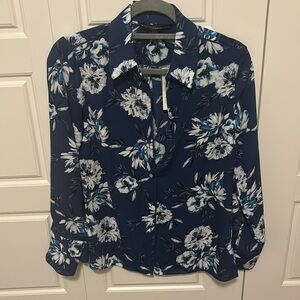 Navy blue floral White House Black Market blouse